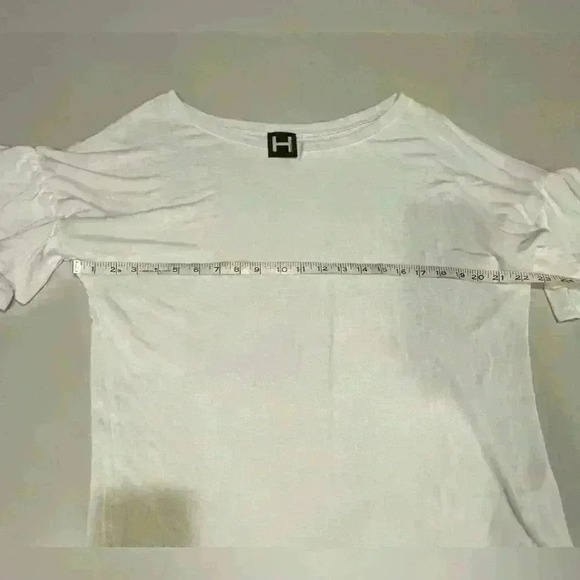 H by Bordeaux Short Ruffle Sleeve White Knit Top Size Large - Picture 4 of 4